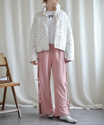 【Jasmine】花柄スタンドカラーダウンジャケットショート丈