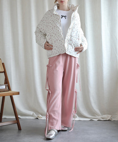 【Jasmine】花柄スタンドカラーダウンジャケットショート丈