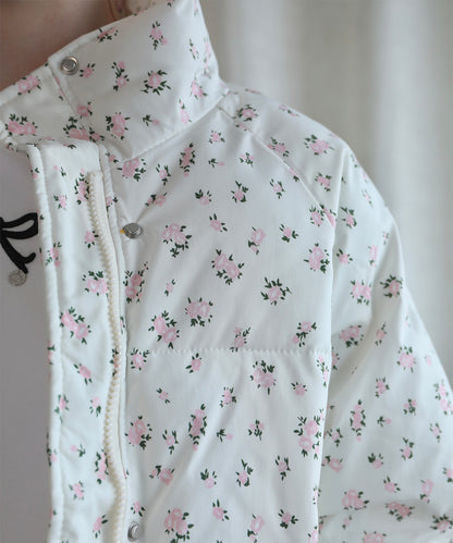 【Jasmine】花柄スタンドカラーダウンジャケットショート丈