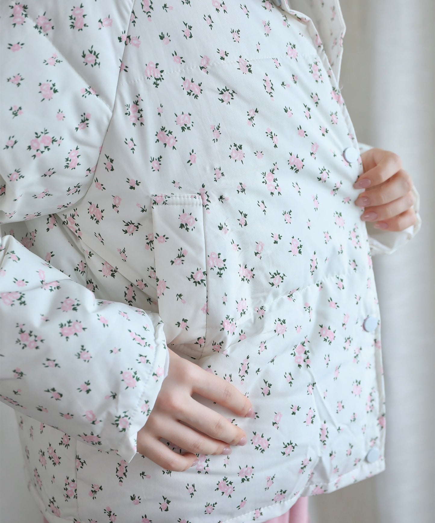 【Jasmine】花柄スタンドカラーダウンジャケットショート丈