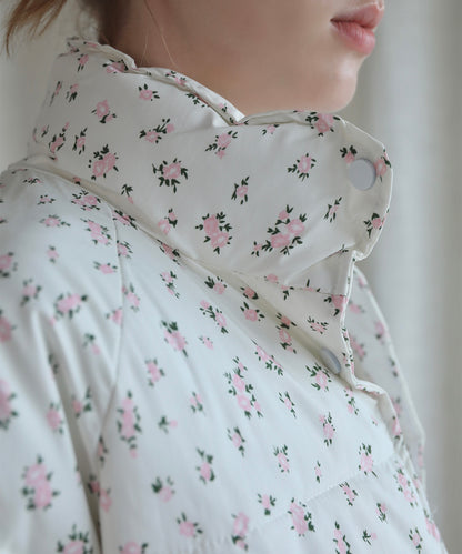 【Jasmine】花柄スタンドカラーダウンジャケットショート丈