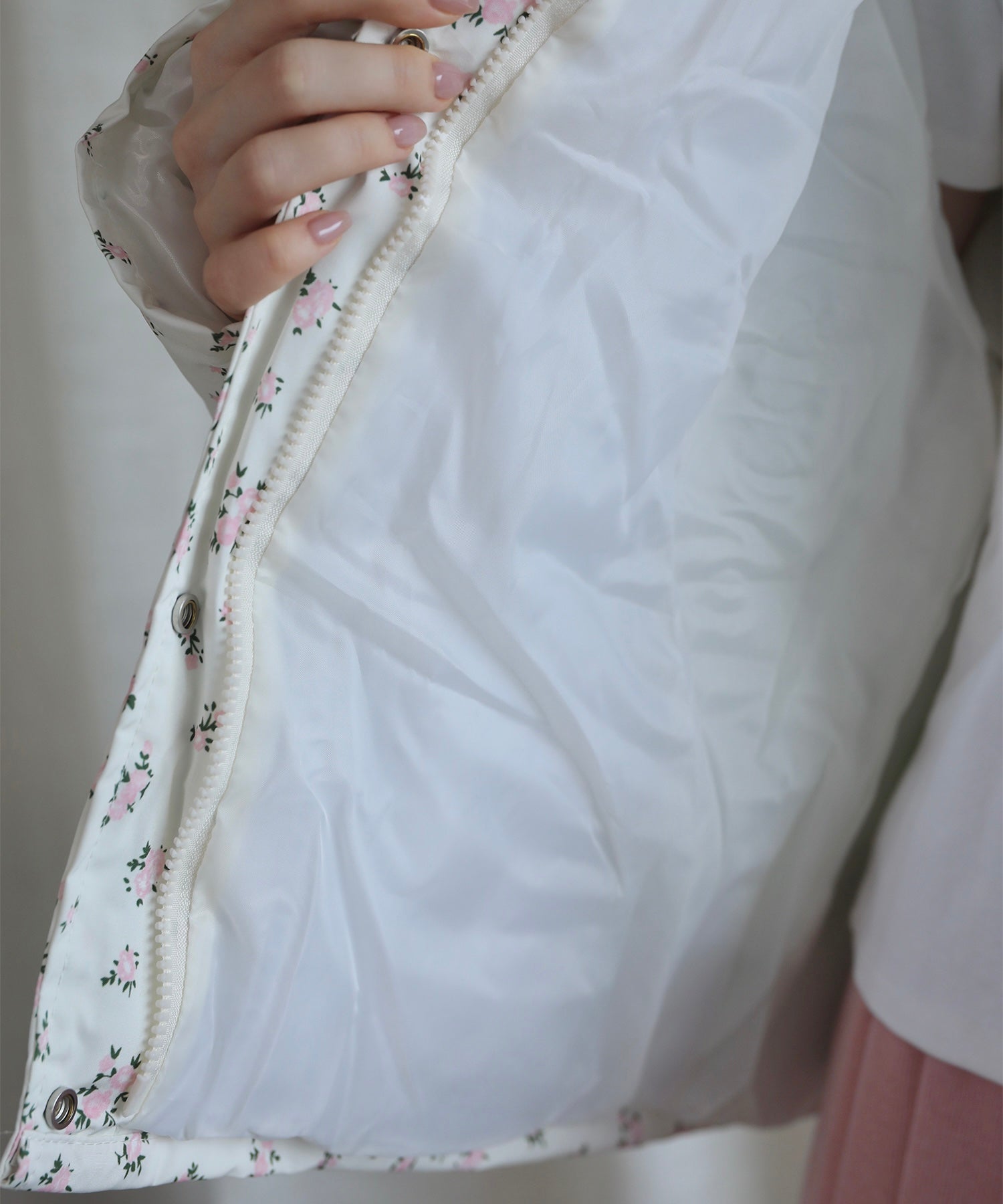 【Jasmine】花柄スタンドカラーダウンジャケットショート丈