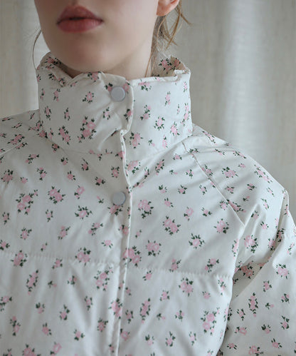 【Jasmine】花柄スタンドカラーダウンジャケットショート丈