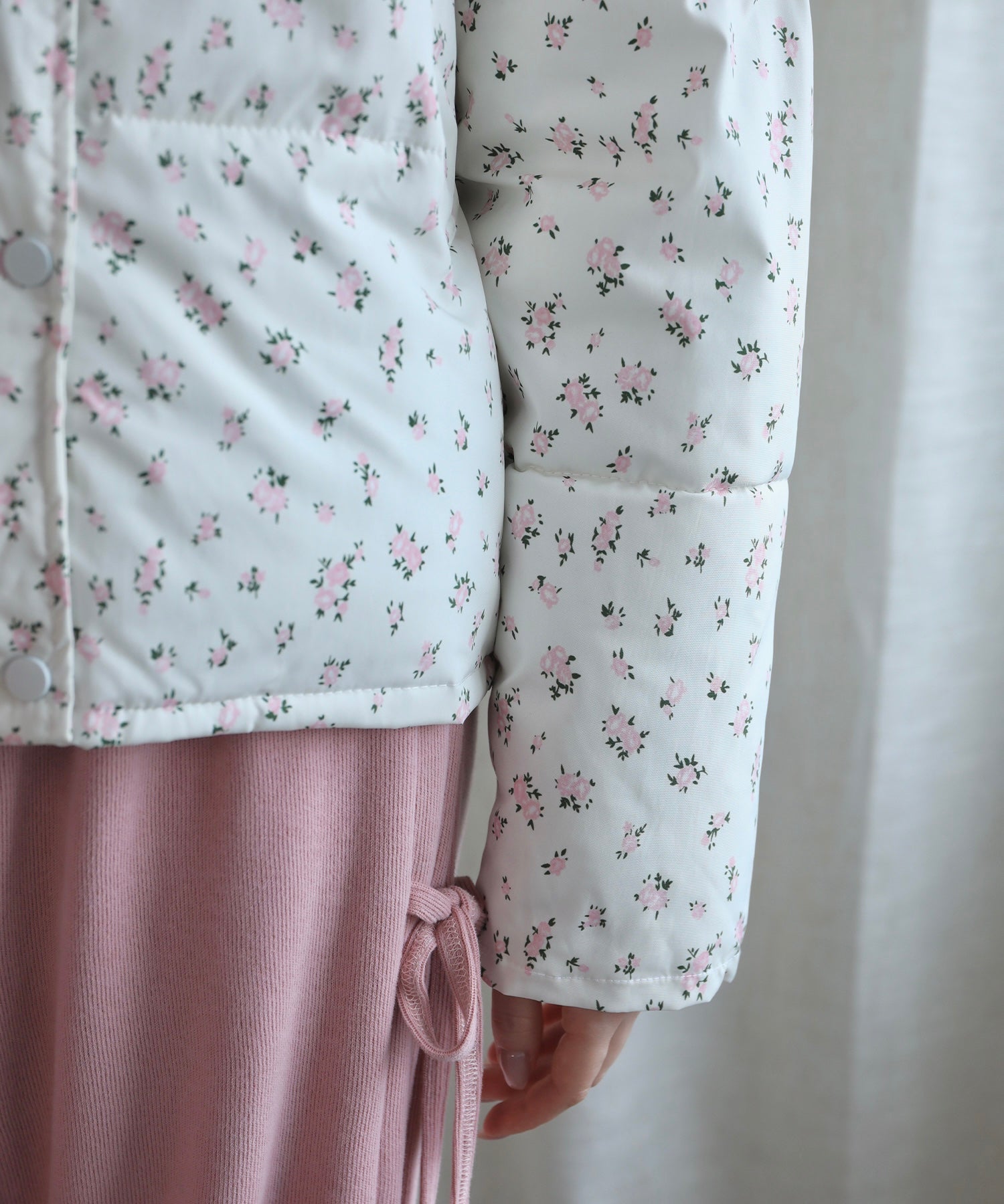 【Jasmine】花柄スタンドカラーダウンジャケットショート丈