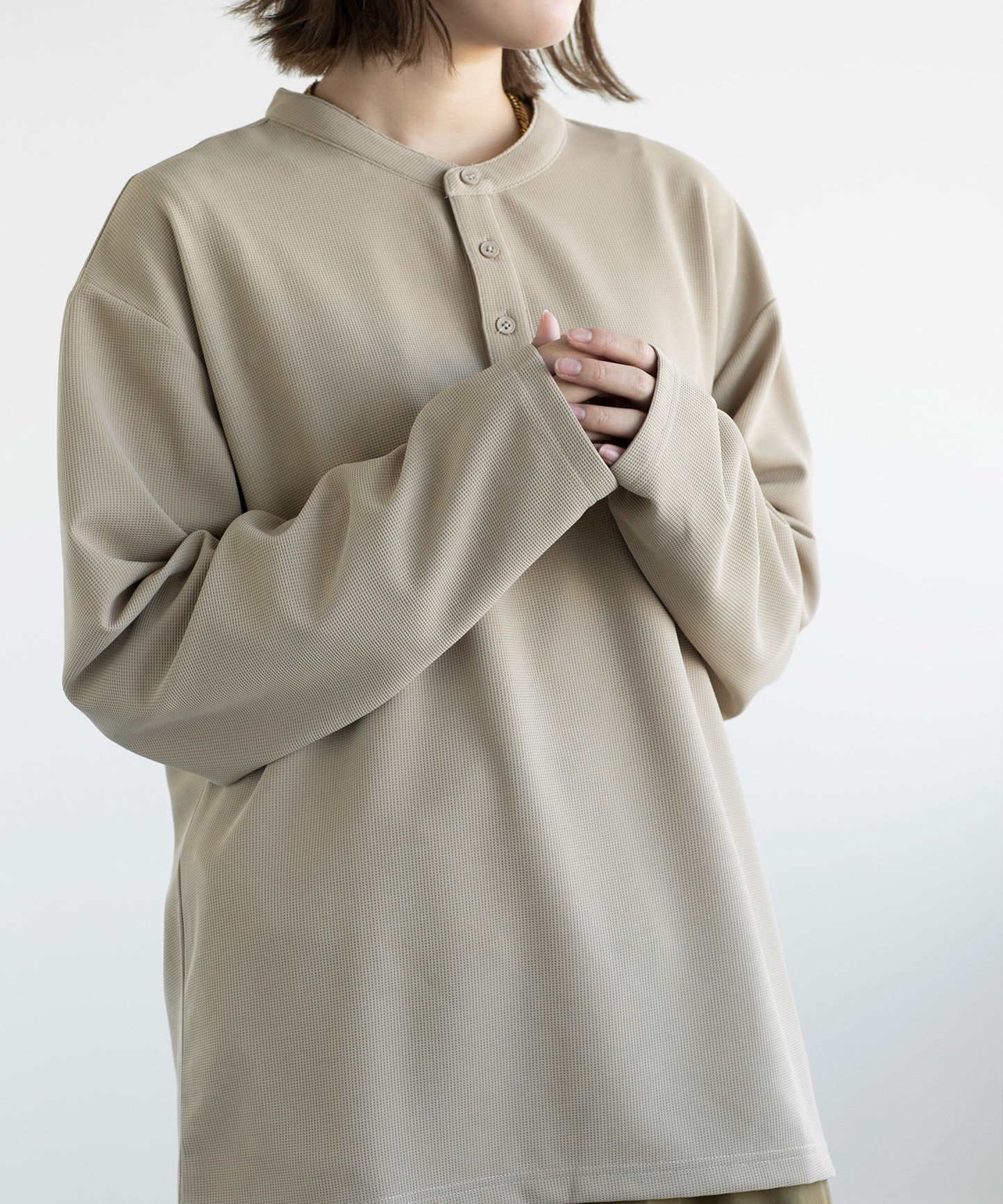 【aimoha MEN】HENLEY NECK PULLOVER ヘンリーネックプルオーバー