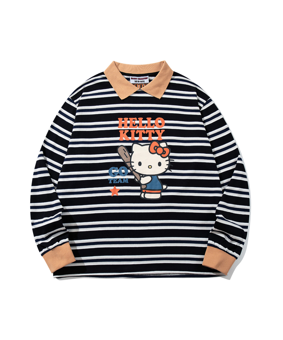 HOOK -original-　サンリオキャラクターズ コラボ ポロ襟マルチボーダー長袖Tシャツ