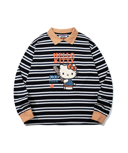 HOOK -original-　サンリオキャラクターズ コラボ ポロ襟マルチボーダー長袖Tシャツ