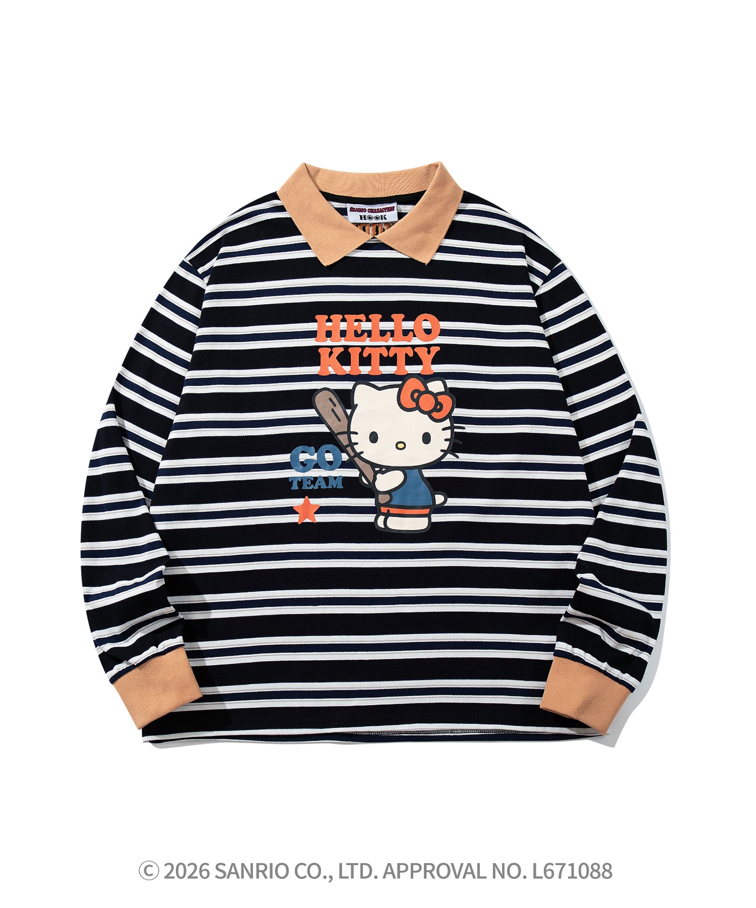 HOOK -original- SANRIO CHARACTERS Collaboration Polo-Collar Multi-Stripe Long-Sleeve T-Shirt