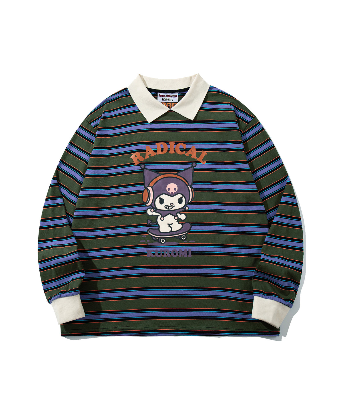 HOOK -original-　サンリオキャラクターズ コラボ ポロ襟マルチボーダー長袖Tシャツ