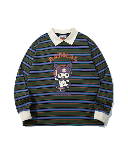 HOOK -original-　サンリオキャラクターズ コラボ ポロ襟マルチボーダー長袖Tシャツ