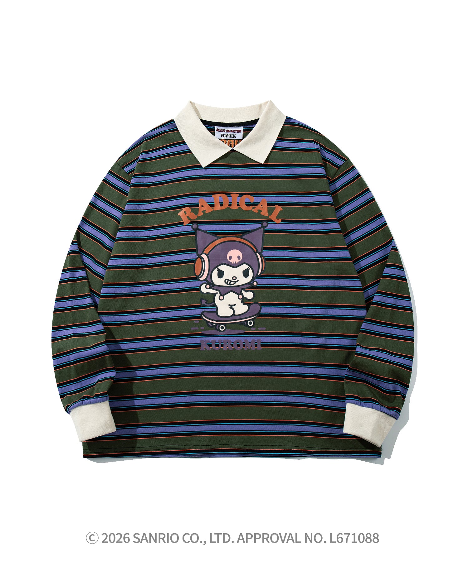HOOK -original- SANRIO CHARACTERS Collaboration Polo-Collar Multi-Stripe Long-Sleeve T-Shirt