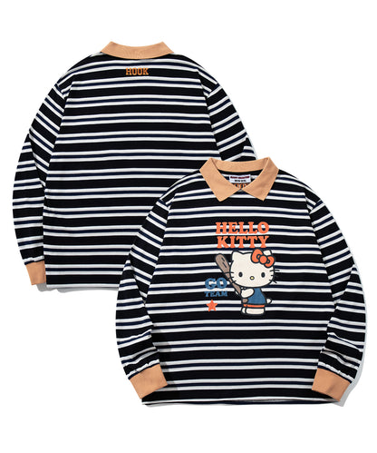 HOOK -original-　サンリオキャラクターズ コラボ ポロ襟マルチボーダー長袖Tシャツ