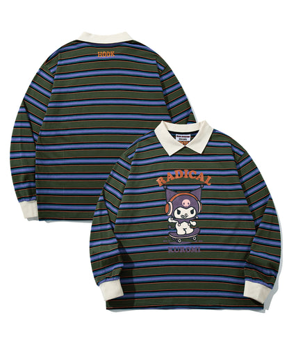 HOOK -original-　サンリオキャラクターズ コラボ ポロ襟マルチボーダー長袖Tシャツ