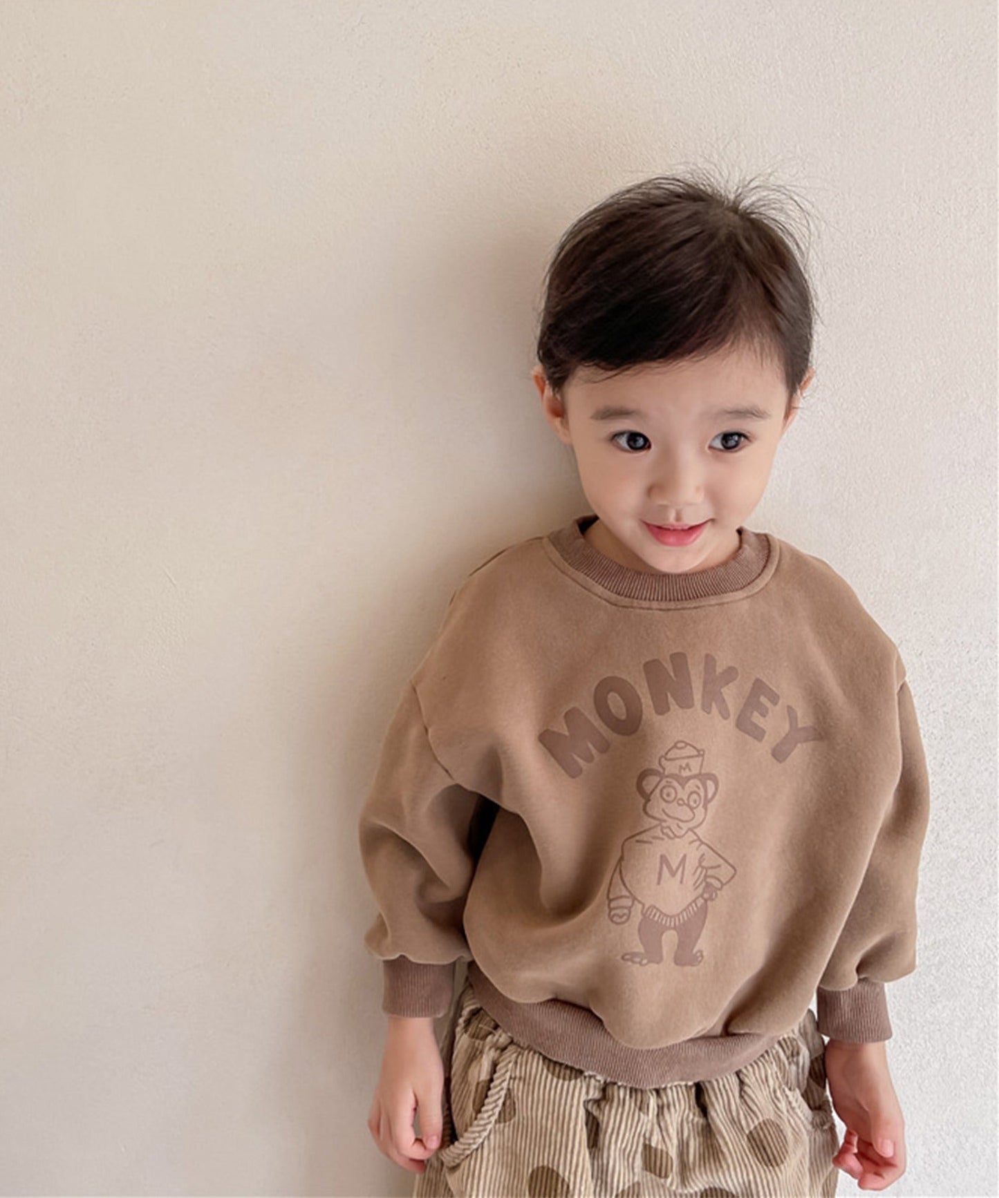 [aimoha-KIDS-] American casual print sweatshirt fleece lining