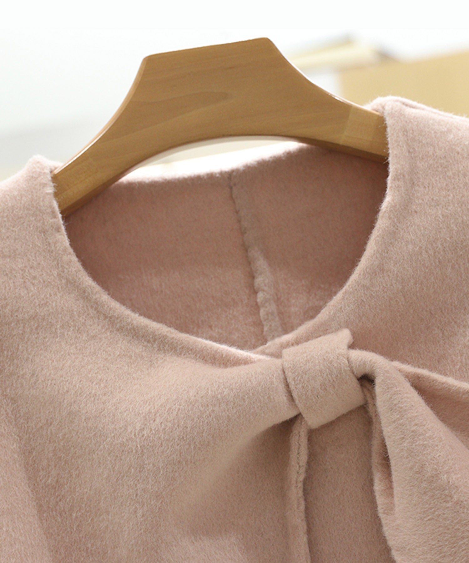 【Jasmine】リボンノーカラーリバーウールコート ショート丈