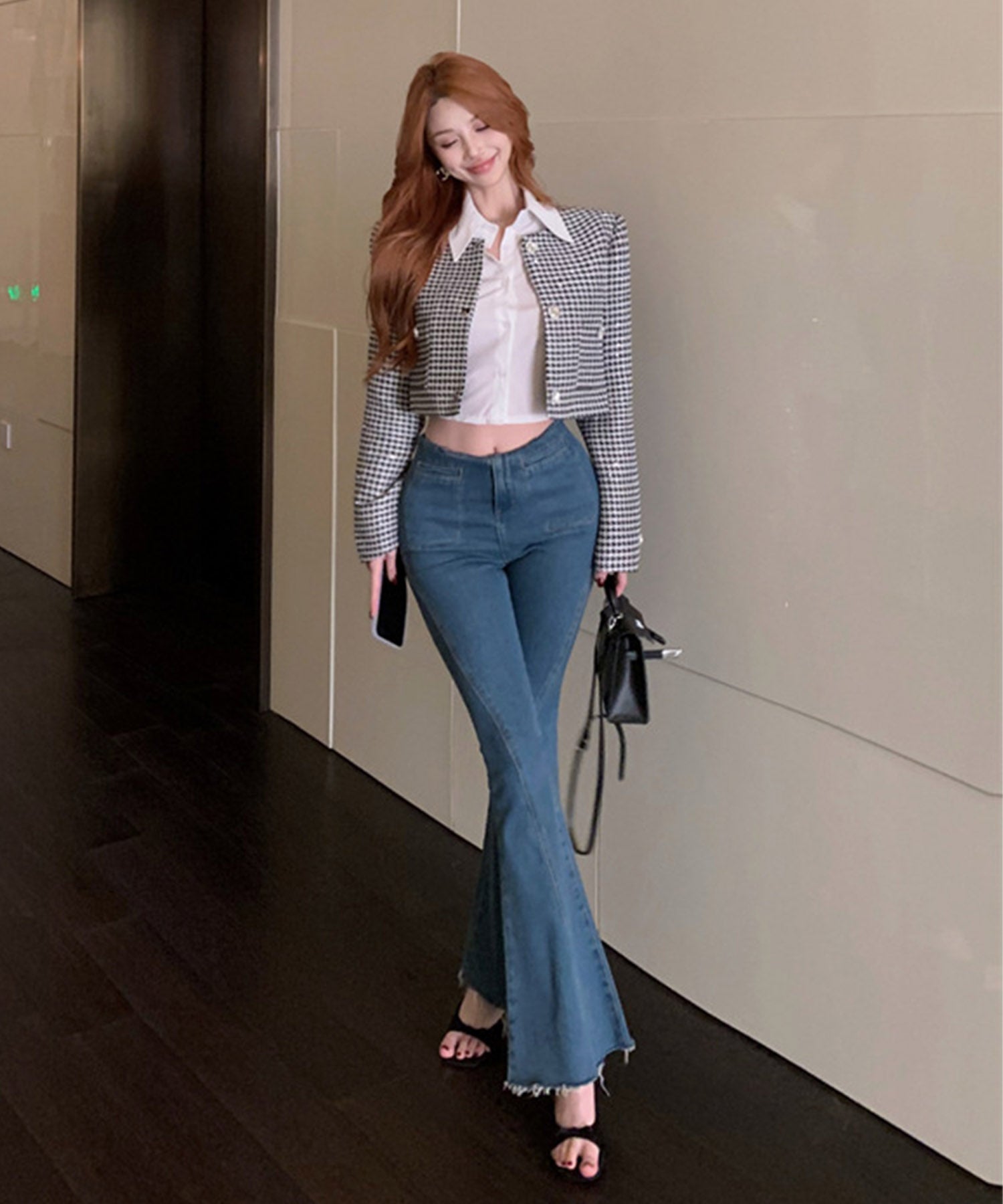 WOMAM撥水千鳥JQ ベスト　ネイビー×ホワイト WOMAM撥水千鳥JQ ベスト ネイビー×ホワイト