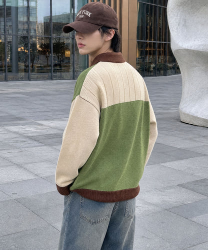 [HOOK] Vintage clothing style character embroidery switching polo knit