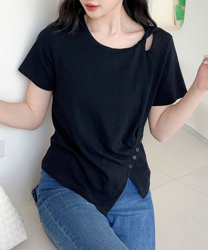 【Jasmine】カットアウトアシメトリーデザインTシャツ