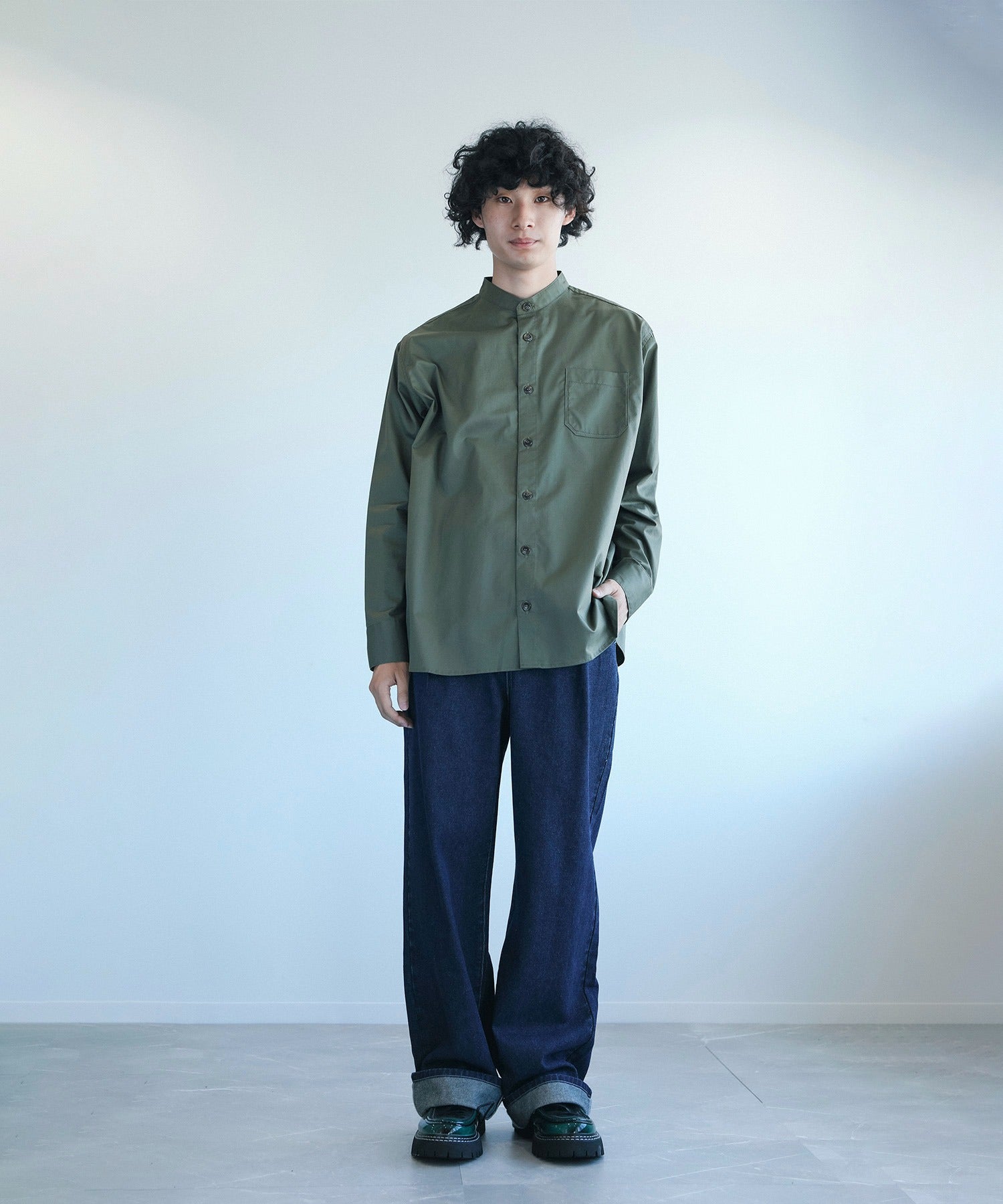 【aimoha Men's】スタンドカラー グランパシャツ