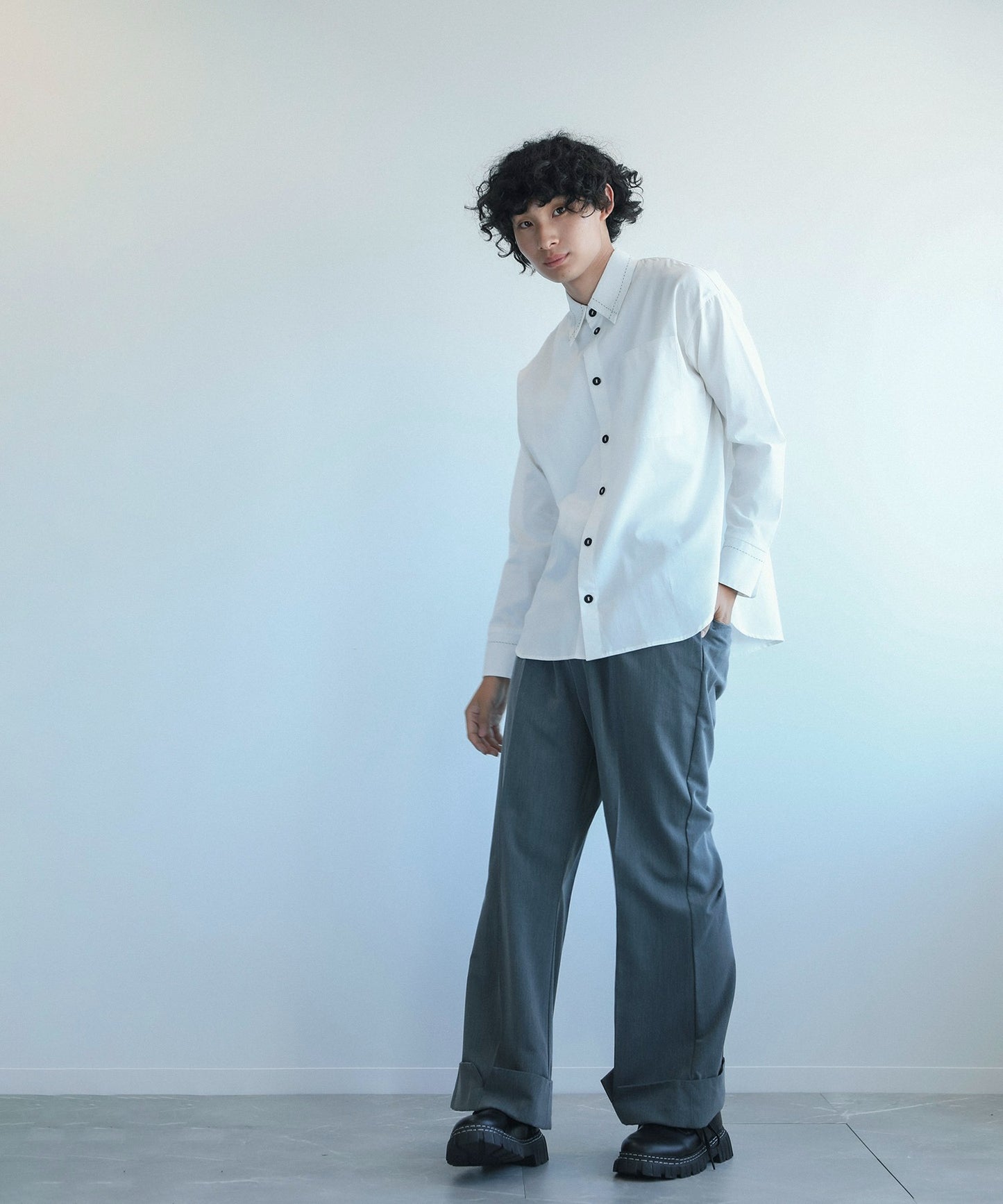 【aimoha Men's】ステッチバイカラーシャツ