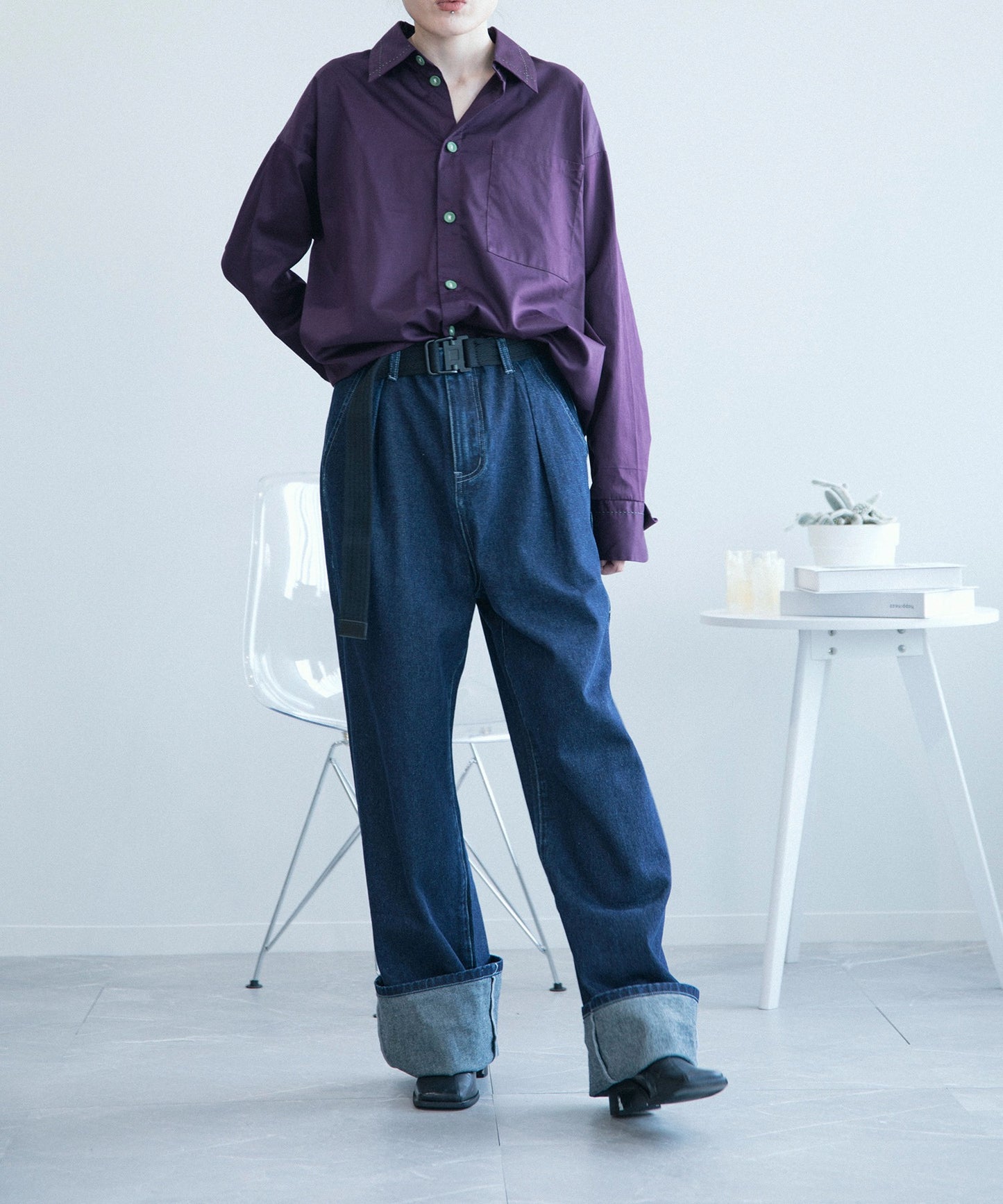 【aimoha Men's】ステッチバイカラーシャツ