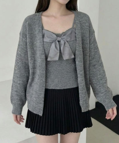 Jasmine Grandiflorum/リボンニットキャミロングカーデセット