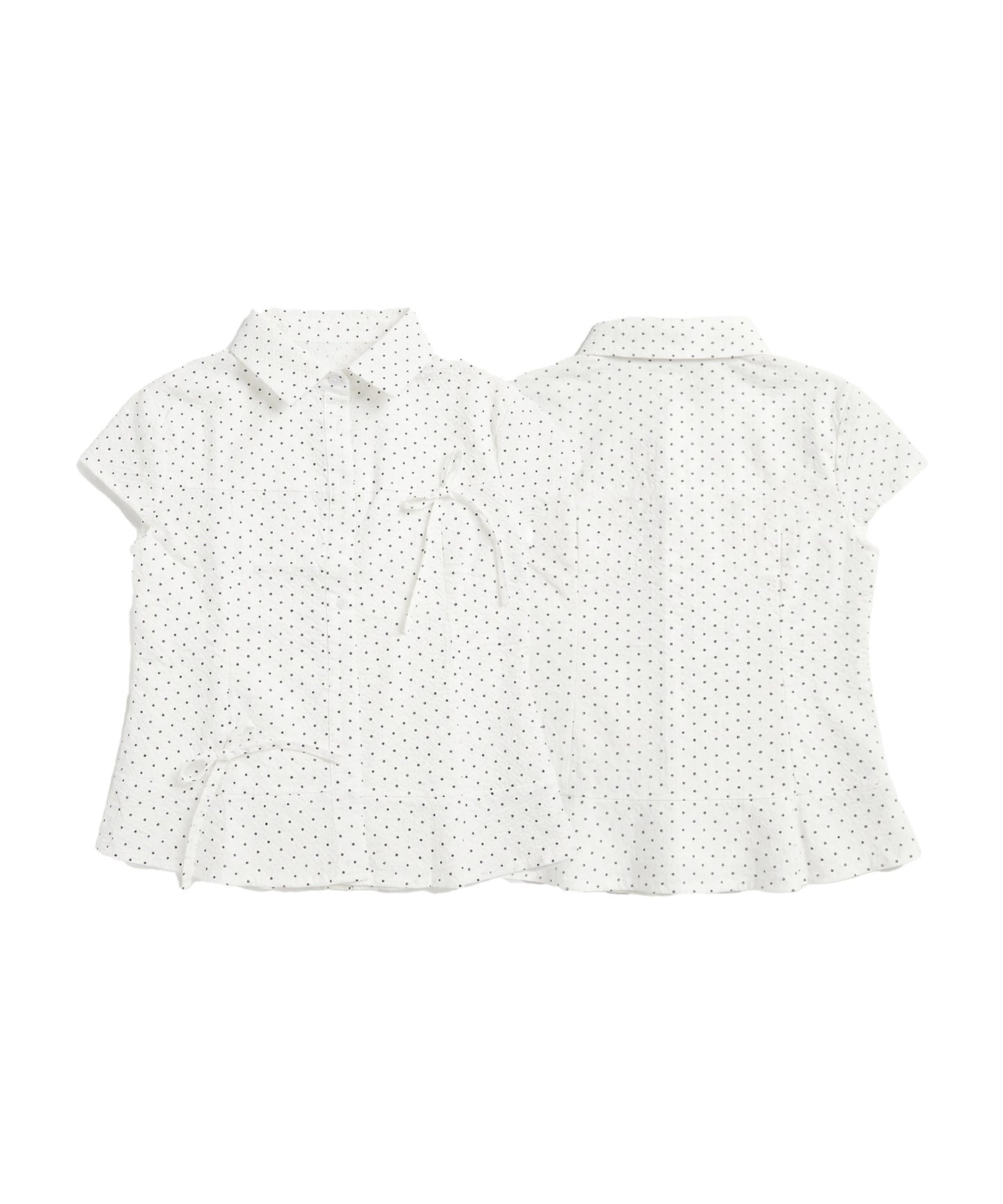 HOOK for girls　ドット柄 アシンメトリーサイドリボン 半袖シャツ (SS)