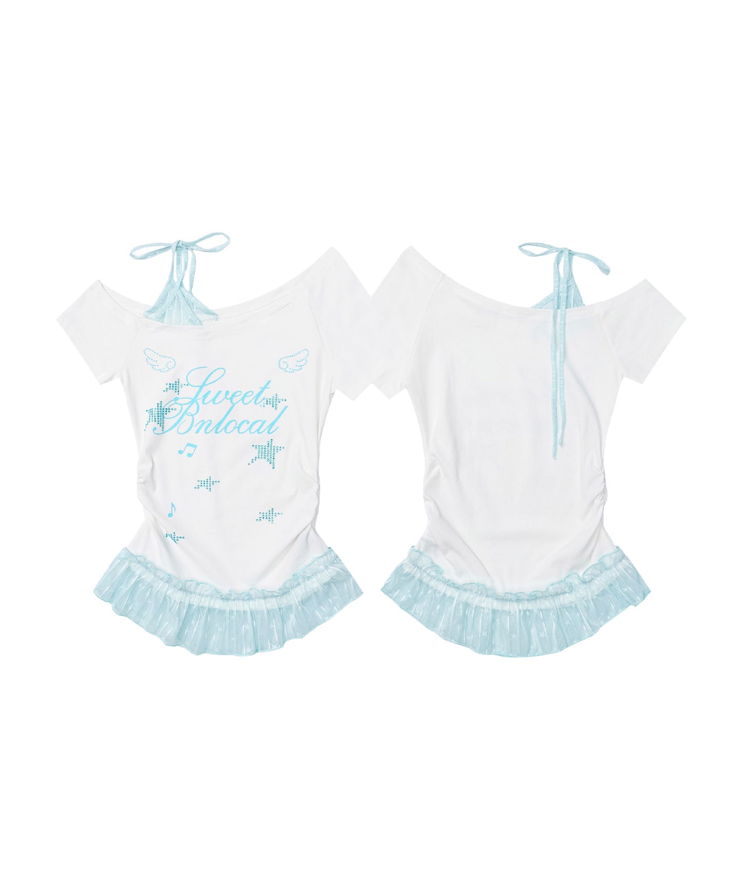 HOOK for girls　星×ロゴプリント フリルヘム ワンショルダー半袖トップス (SS)