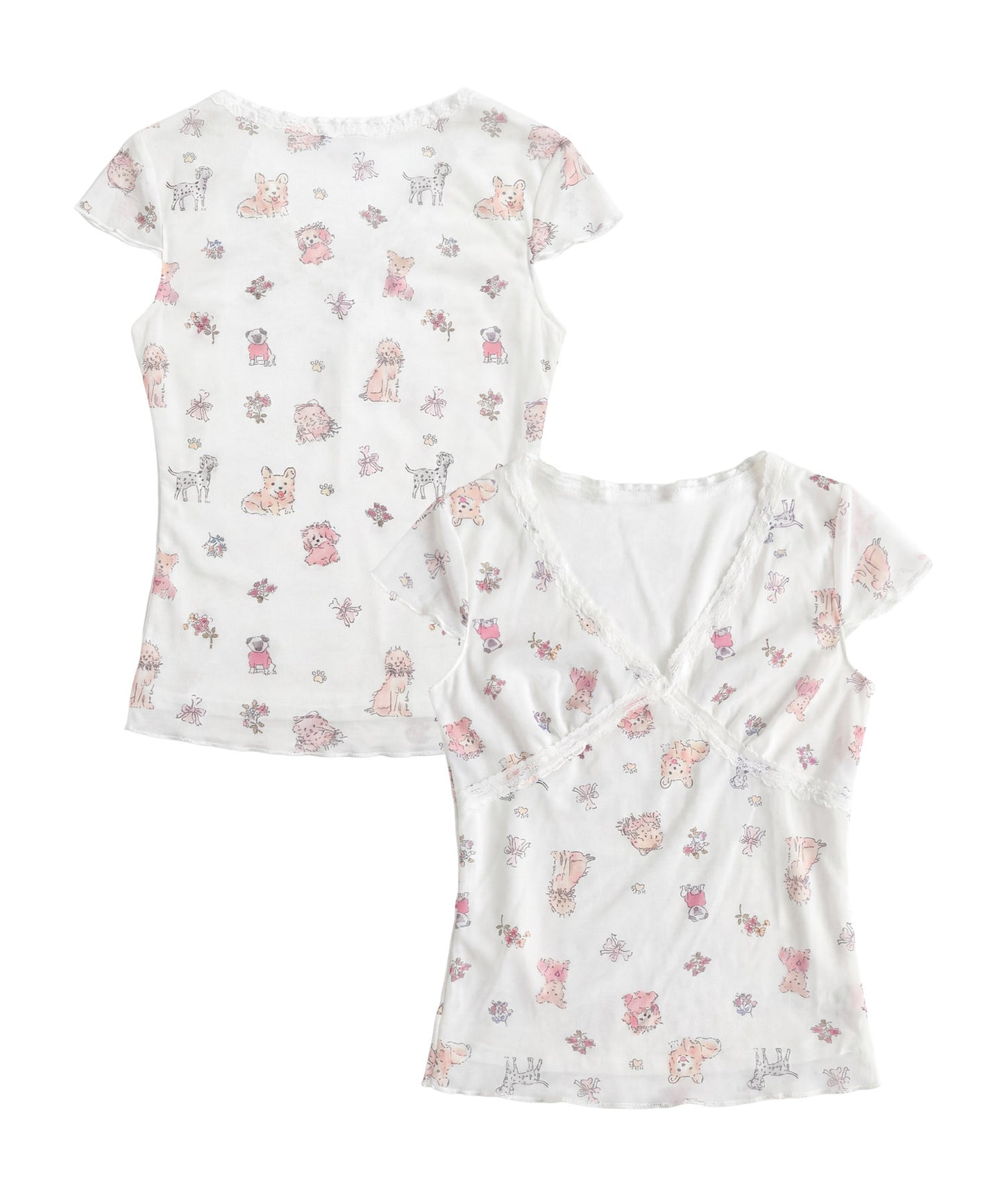 HOOK for girls　透かし編みレース切り替え半袖ニットTシャツ