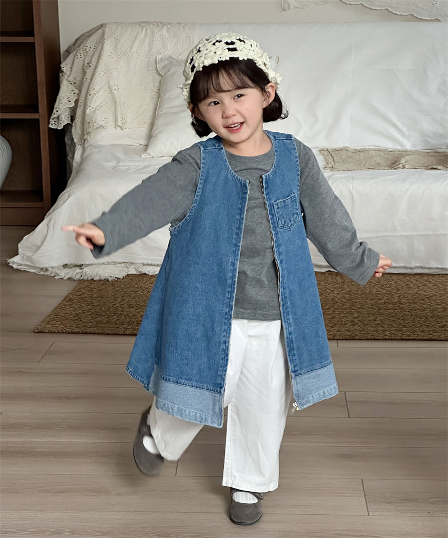 【aimoha-KIDS-】キッズ ジップアップデニムワンピー (SS)