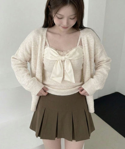 Jasmine Grandiflorum/リボンニットキャミロングカーデセット