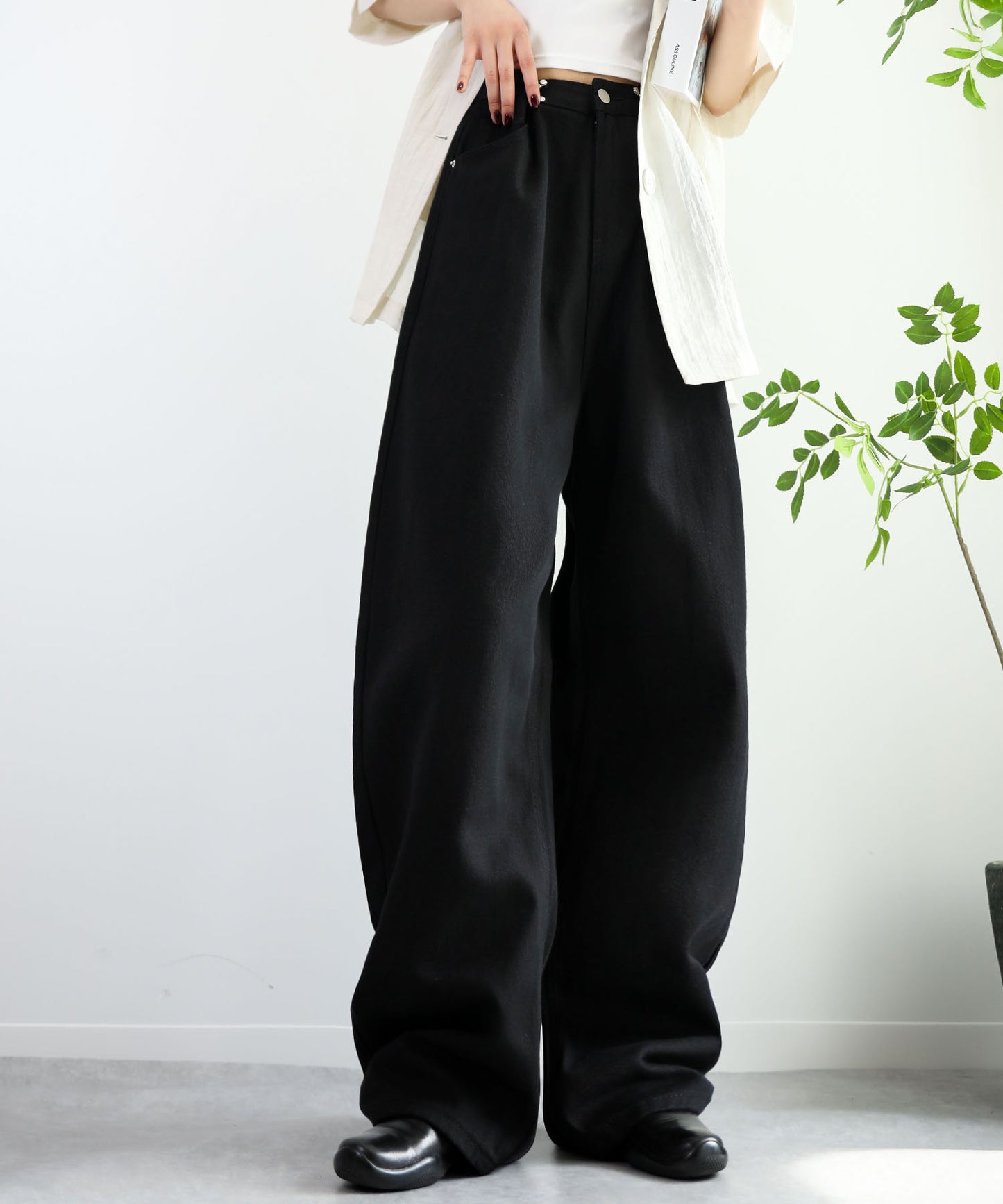 aimoha/2WAYジーンズデニム深めのウエストタックハイウエストデニムパンツ
