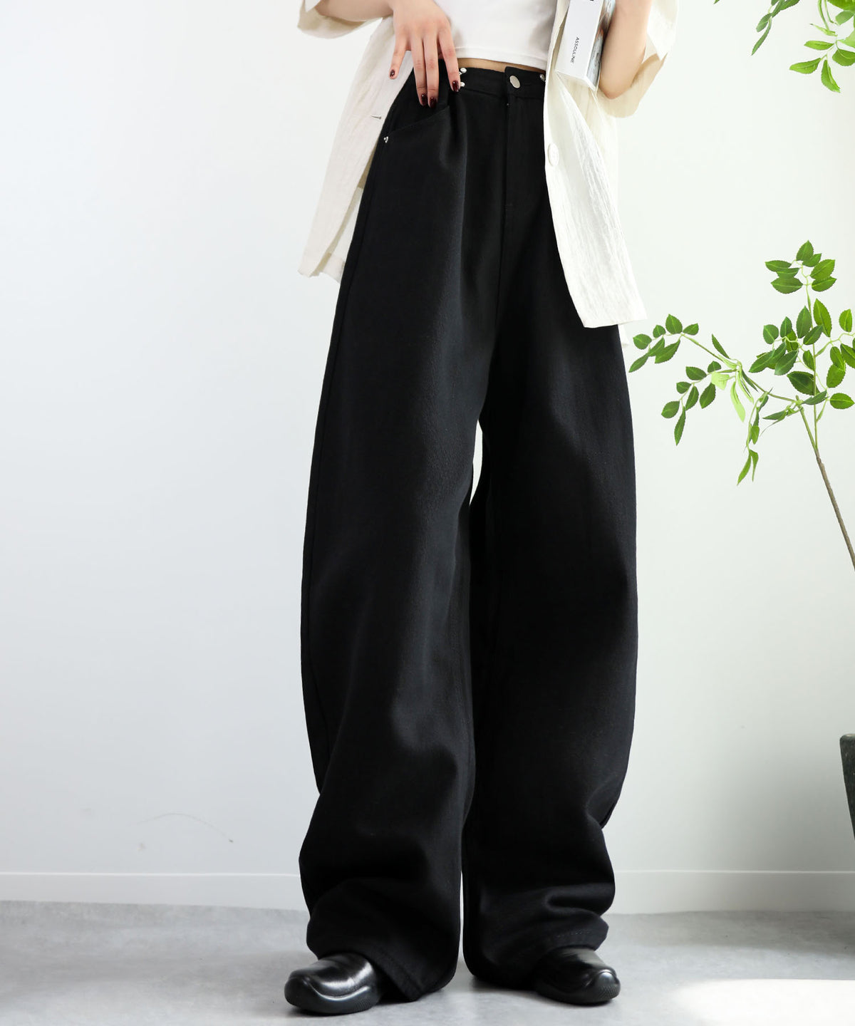 aimoha/2WAYジーンズデニム深めのウエストタックハイウエストデニムパンツ