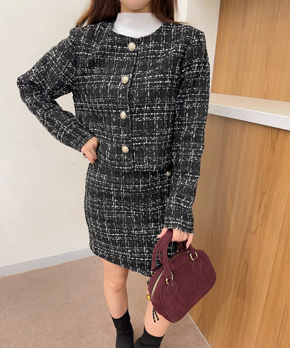 【Jasmine】ツイードノーカラージャケット+ミニスカート