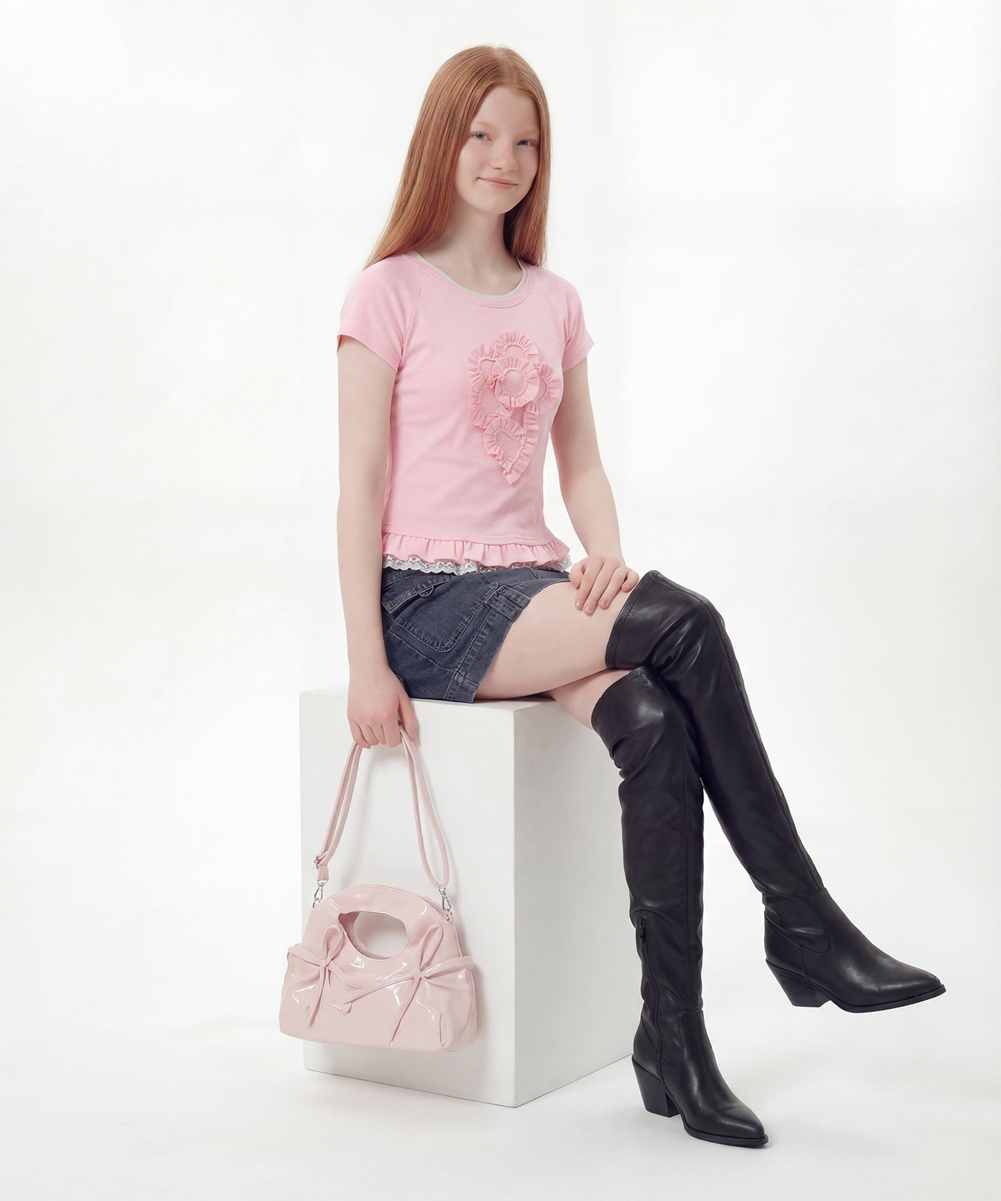 HOOK for girls　立体フリル裾レース半袖トップス (SS)