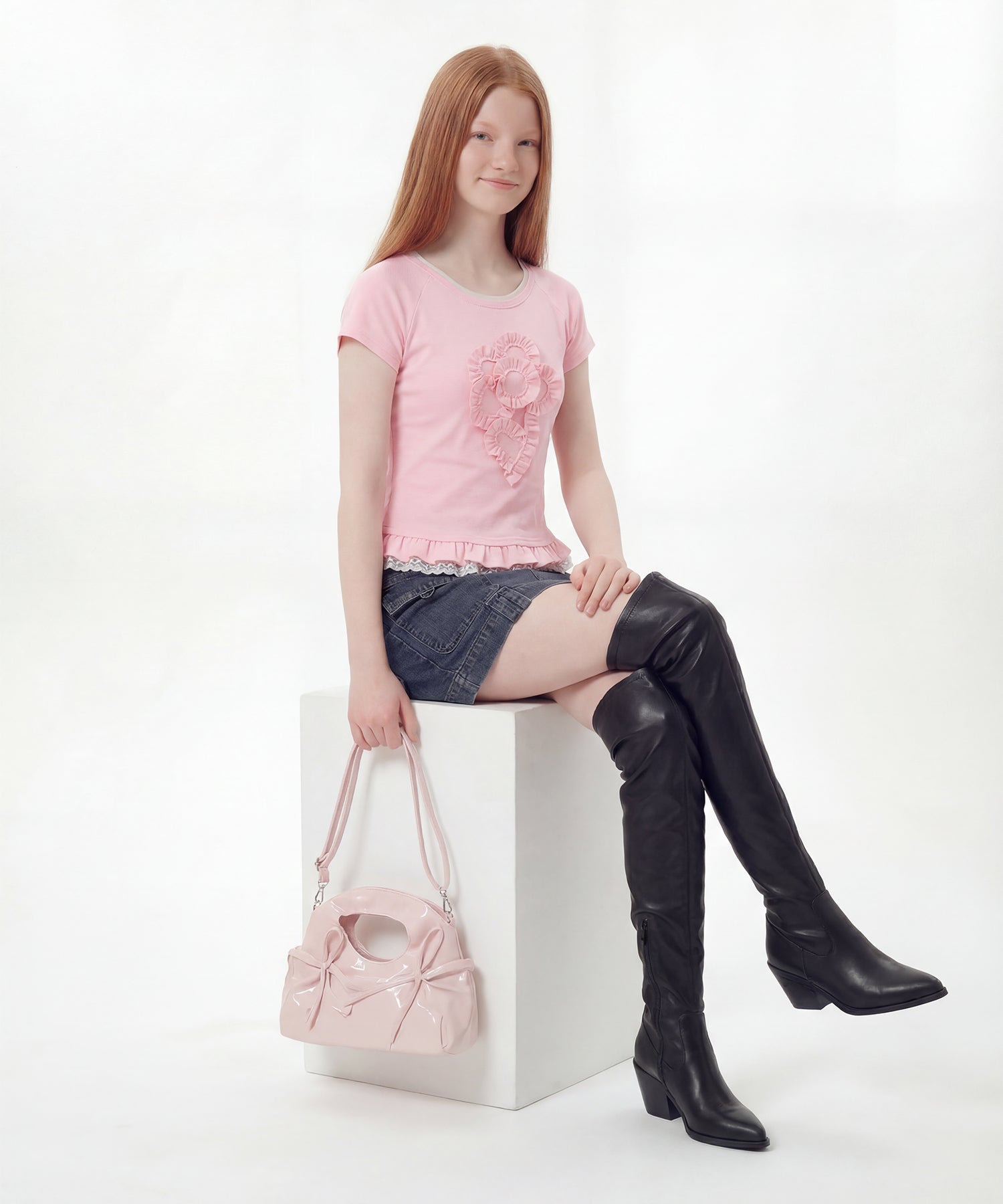 HOOK for girls　立体フリル裾レース半袖トップス (SS)