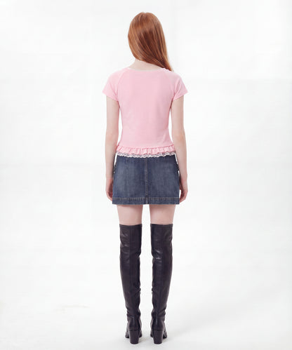 HOOK for girls　立体フリル裾レース半袖トップス (SS)