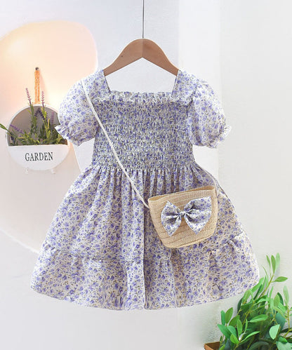 【aimoha-KIDS-】小花柄シャーリングワンピース（バッグ付き）(SS)