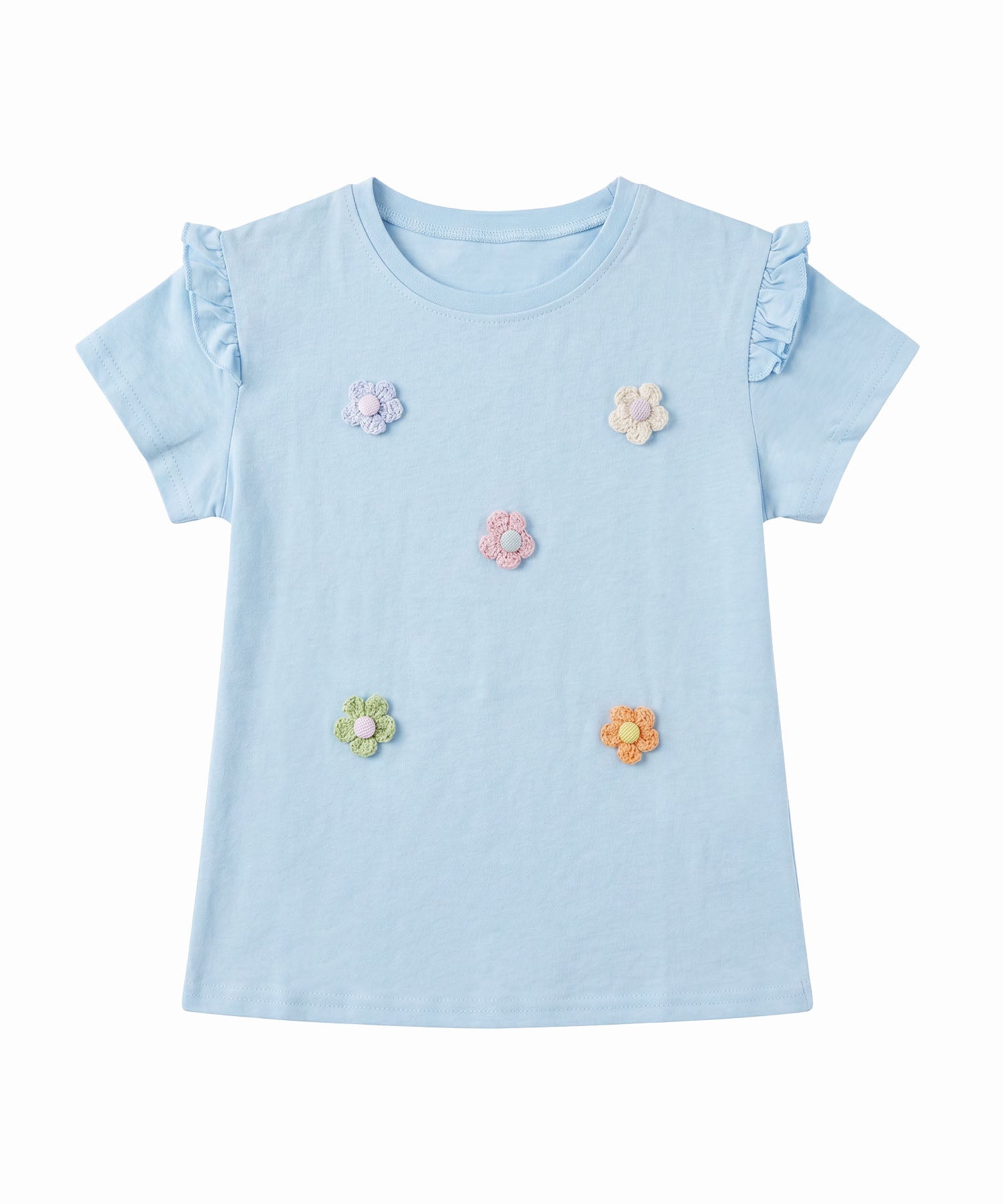 【aimoha-KIDS-】フラワーモチーフフリルTシャツ (SS)