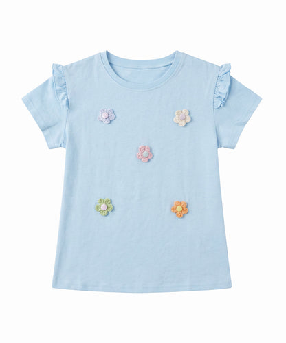 【aimoha-KIDS-】フラワーモチーフフリルTシャツ (SS)