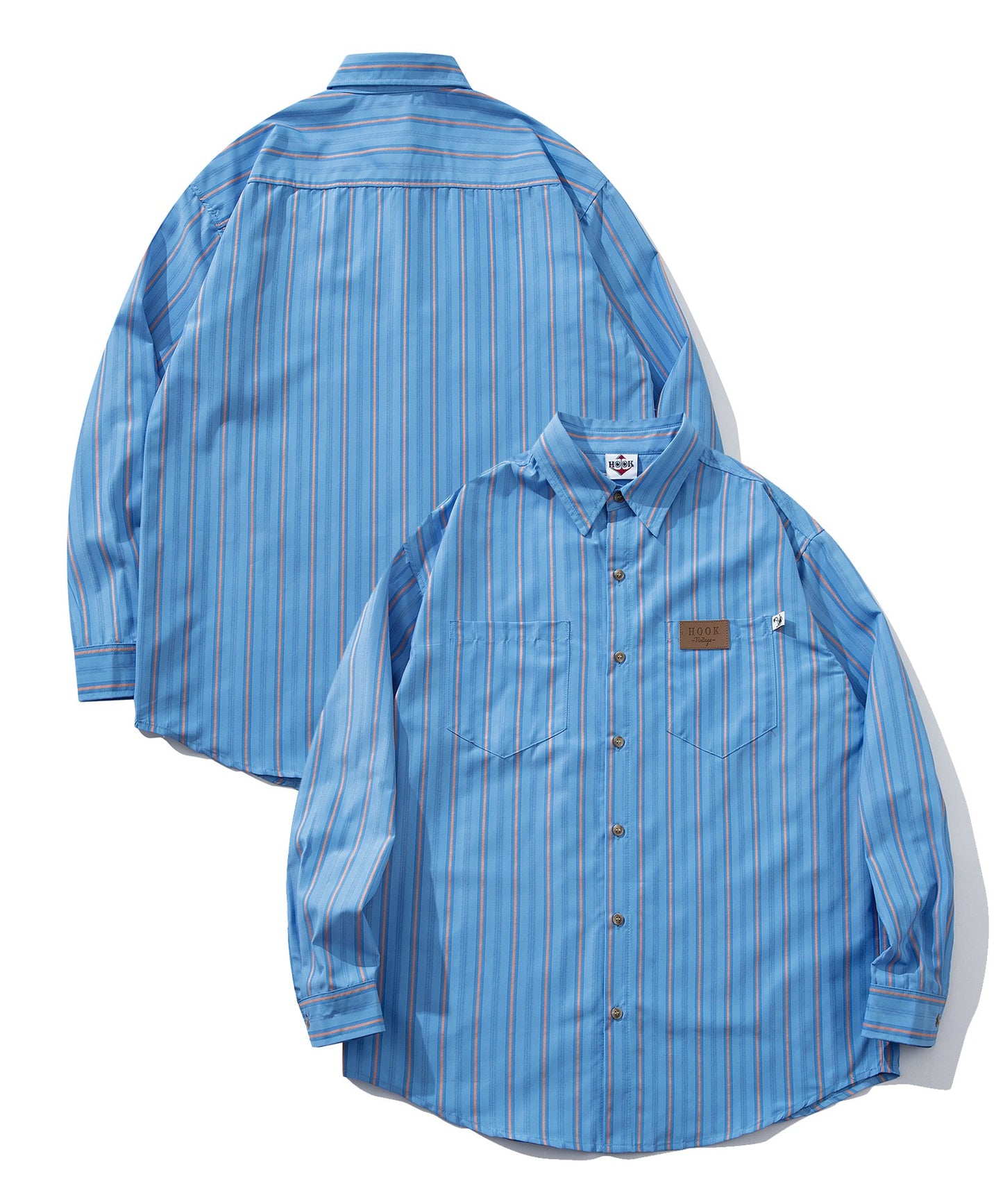 【HOOK -original-】古着風ストライプ総柄ビッグシャツ