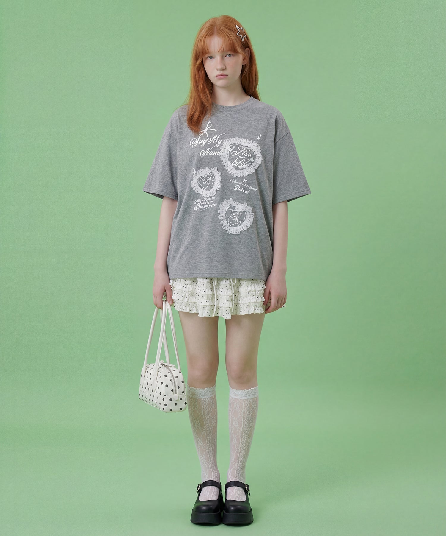 HOOK for girls　レースフリルハート ビッグTシャツ (SS)
