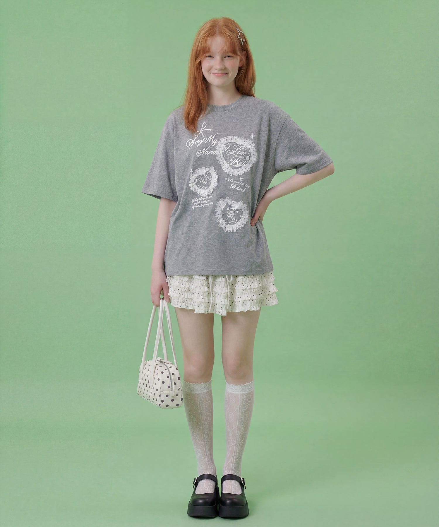 HOOK for girls　レースフリルハート ビッグTシャツ (SS)