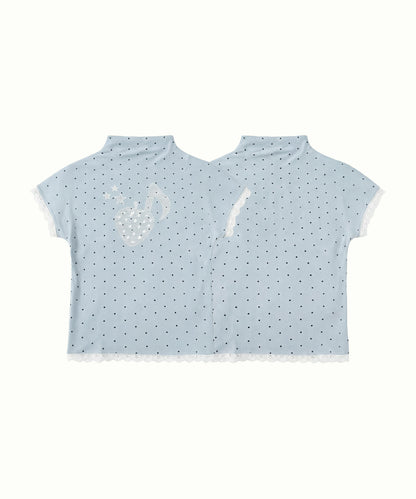 HOOK for girls　総ドット柄 タートルネック 半袖スリムトップス (SS)