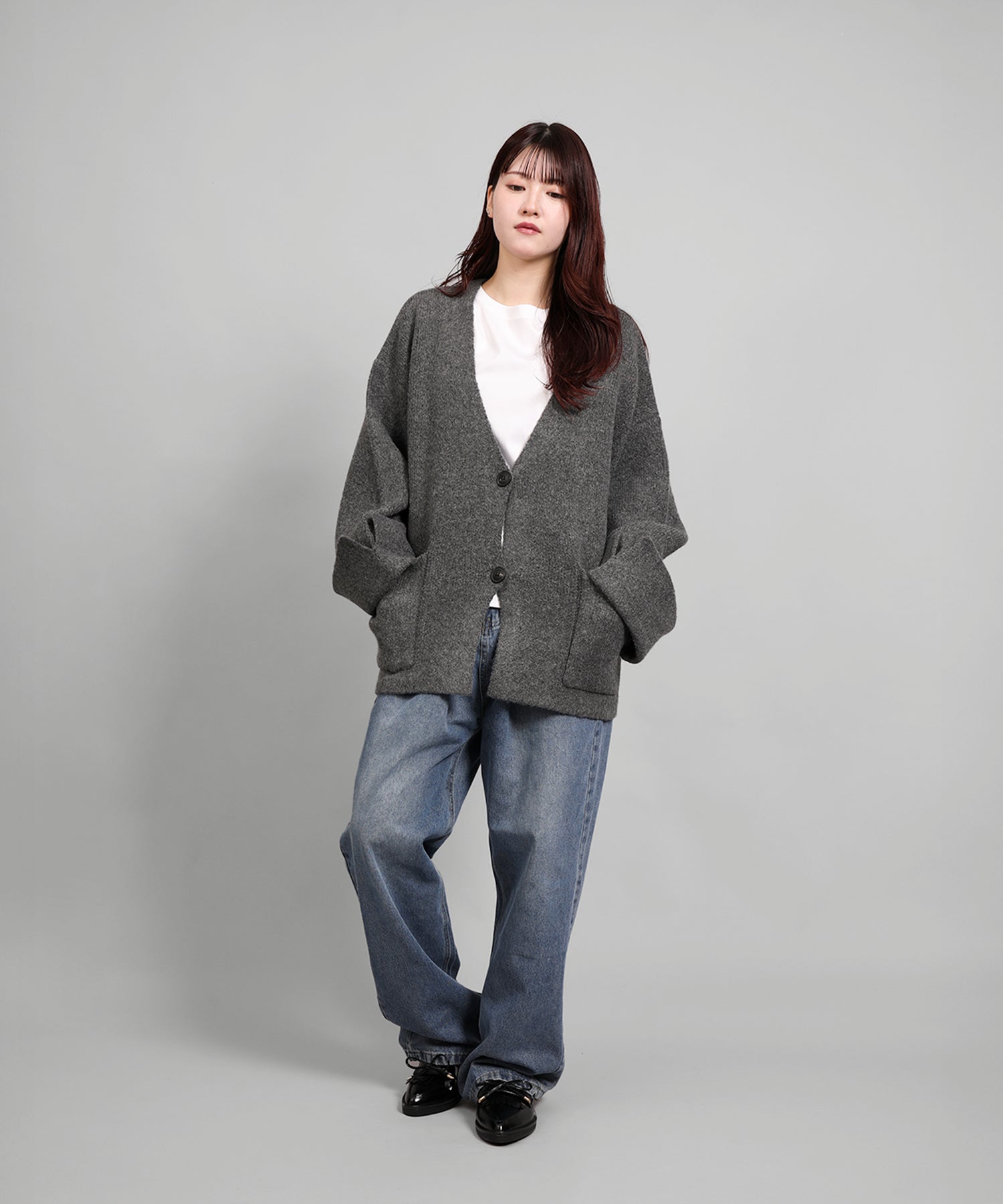 5Gヤクタッチワイドスリーブニットジャケット