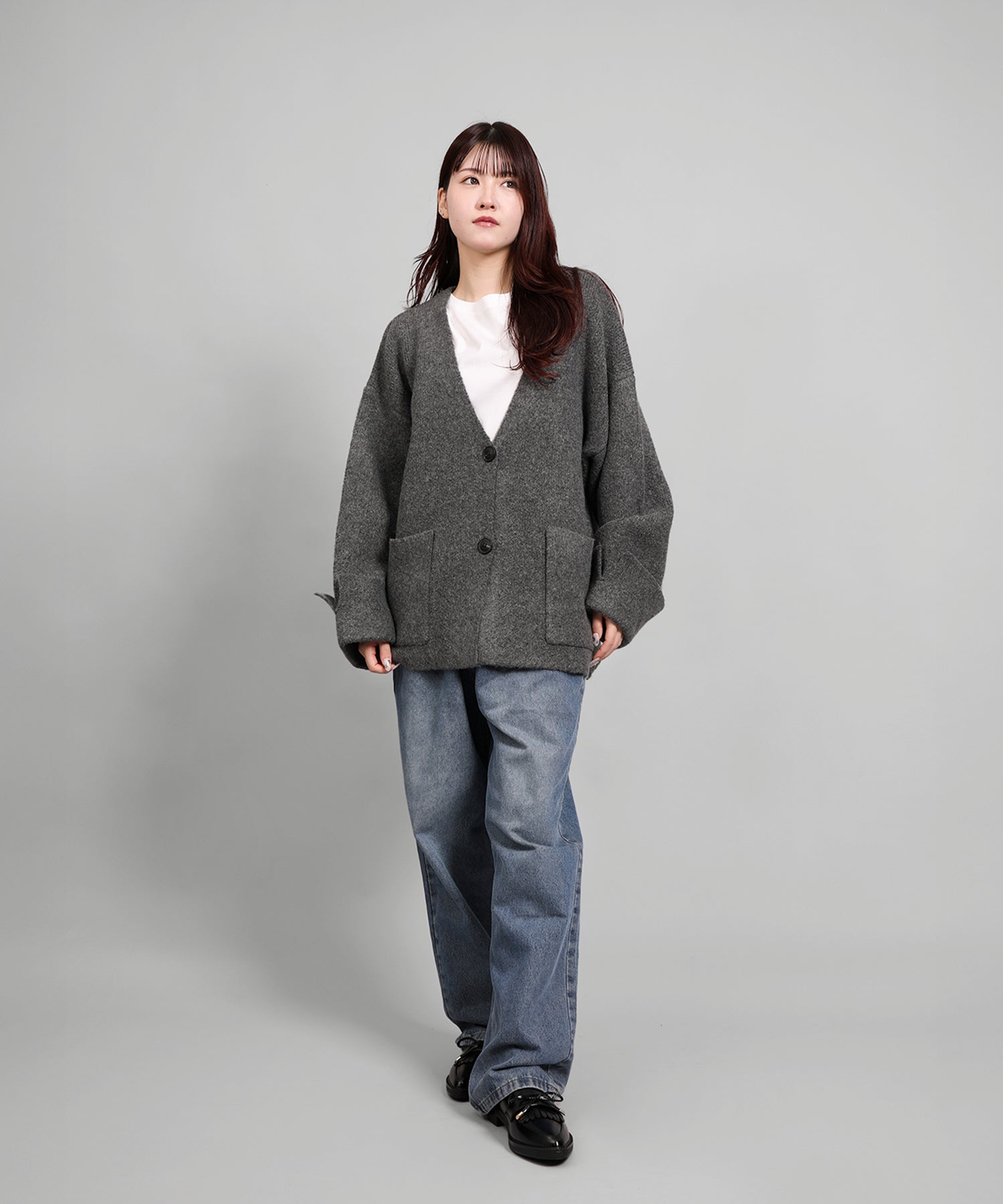 5Gヤクタッチワイドスリーブニットジャケット