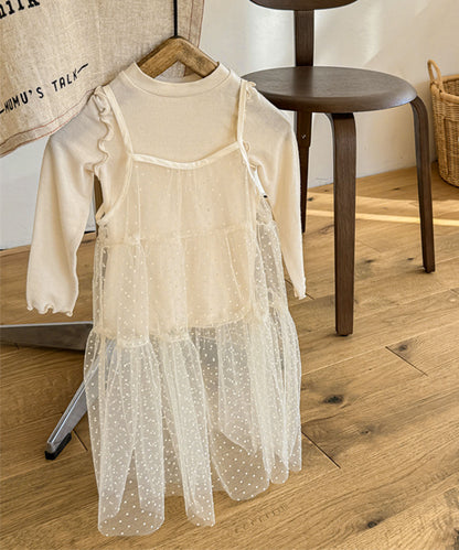 【aimoha-KIDS-】キッズ シアーチュールドットキャミワンピ×カットソーセット (SS)