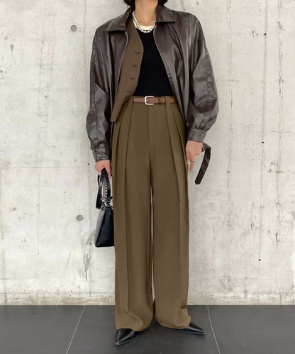 aimoha /ストレート ダブルタック ワイドパンツ