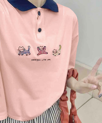 動物刺繍 コットンポロシャツ