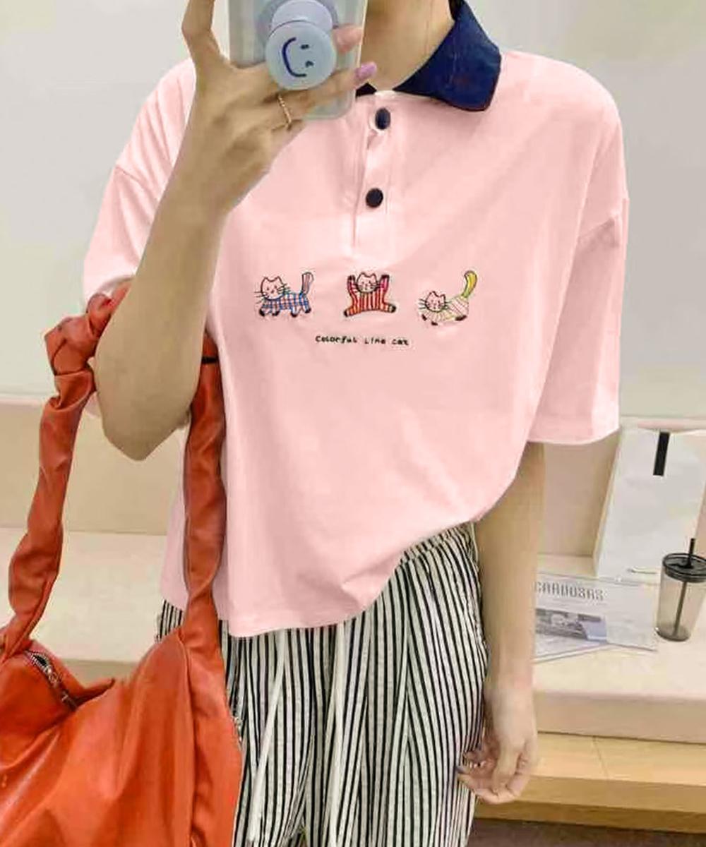 動物刺繍 コットンポロシャツ